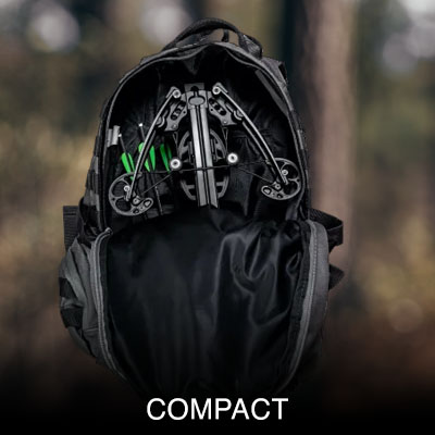 Ballista Bat compound crossbow inside a standard backpack