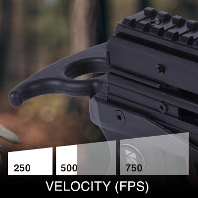 Ballista Bat speed chart indicating velocity up to 330 fps