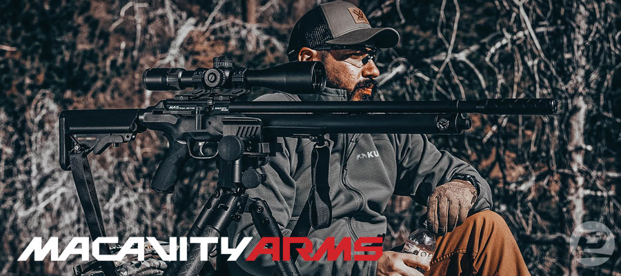 Macavity Arms MA2 PCP air rifle with scope in hunting scene
