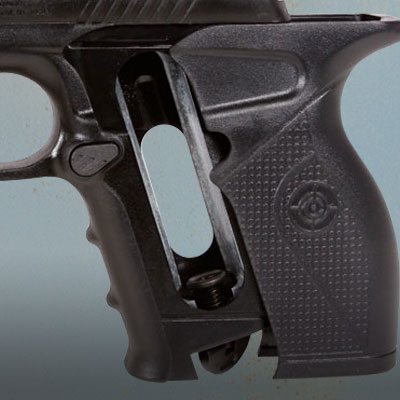 Crosman C11 open grips showing CO2 port