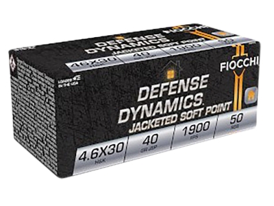 Fiocchi Defense Dynamics 4.6x30mmH&K Jacketed Soft Point, HK 4.6x30mm, 50