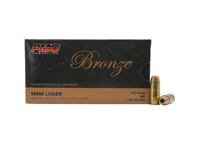 PMC Bronze Centerfire Handgun Cartridges, 9mm Luger, 50