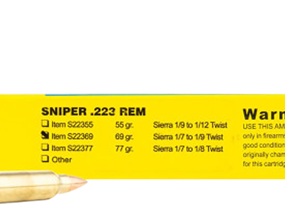 BBA Sniper .223 69 Grain Sierra BTHP 20 Per Box, .223 Remington