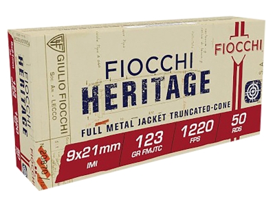 Fiocchi Heritage 9x21mmIMI 123gr Full Metal Jacket Truncated Cone, 9x21 mm, 50