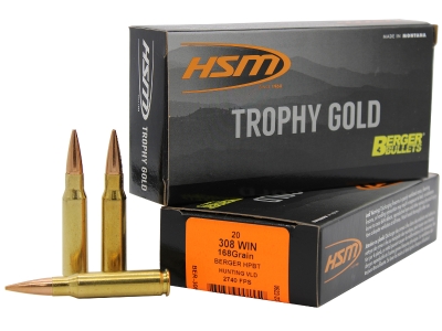 HSM Trophy Gold Extended Range 308 Win 168 gr Berger Hunting VLD Match, .308 Winchester, 20