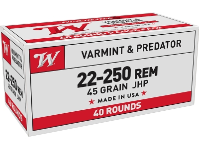 Winchester USA 22-250Rem 45gr Jacketed Hollow Point, .22-250 Remington, 40