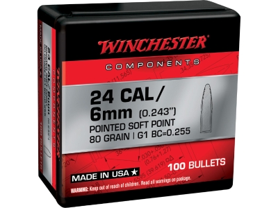 Winchester Centerfire, Rifle 243Win 80gr Pointed Soft Point, .243 Winchester, 100