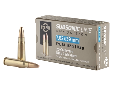 PPU Subsonic 7.62x39mm Full Metal Jacket Boat Tail, 20
