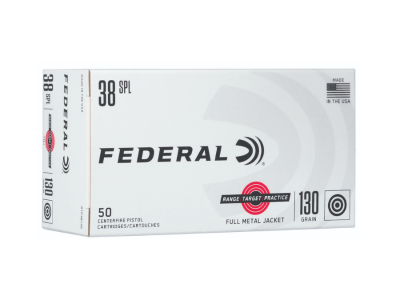 Federal Range & Target Centerfire Handgun Cartridges, Full Metal Jacket, .38 Special, 50