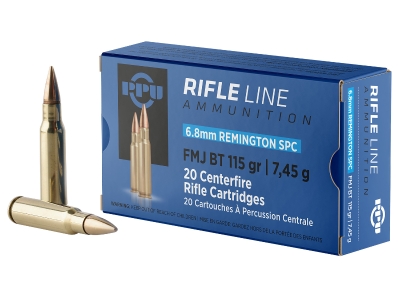 PPU Standard Rifle 6.8mmRemSPC Full Metal Jacket Boat Tail, 6.8mm Remington SPC, 20