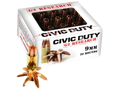 G2 Research Civic Duty 9mm Luger 96 gr Copper Expansion Projectile, 20