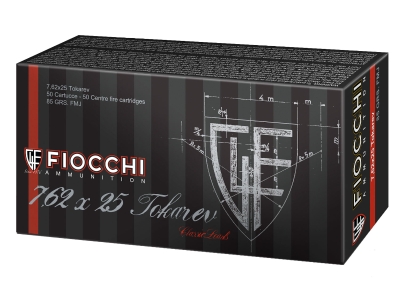 Fiocchi Heritage 7.62x25mm Tokarev 85gr Full Metal Jacket, 7.62mm Tokarev, 50