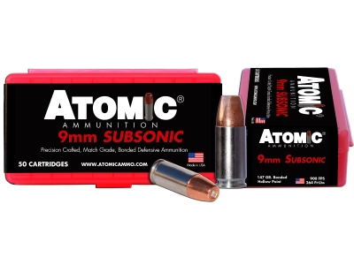 Atomic Ammunition Pistol Subsonic, 9mm Luger, 50