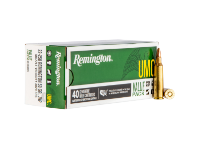 Remington UMC Centerfire Rifle Cartridges, Value Pack, .22-250 Remington, 40