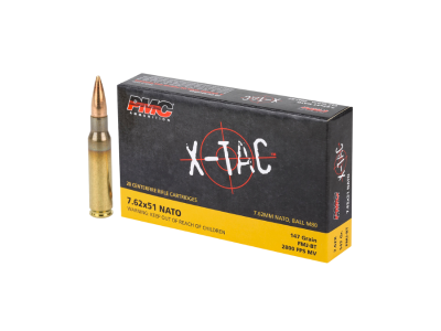 PMC X-TAC Centerfire Rifle Cartridge, Full Metal Jacket Boat Tail, 7.62x51mm NATO, 20