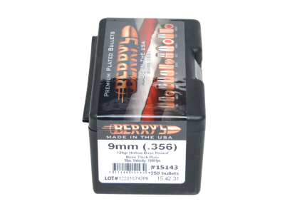 Berry's Superior Pistol 9mm/356 Hollow Base Round Nose Thick Plate, 9mm Luger, 250