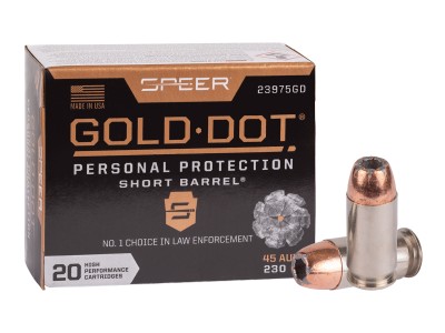 Speer .45 Auto Gold Dot Handgun Personal Protection Short Barrel, 230gr, 20ct