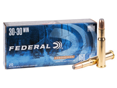 Federal 30-30 Winchester Power-Shok Rifle Jacketed Soft Point FN, 150gr, 20ct