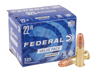 Federal .22 LR Champion Training Copper Plated HP, 36gr, 325ct