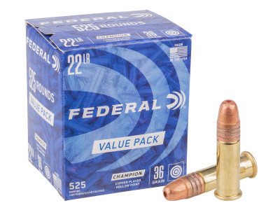 Federal .22 LR Champion Training Copper Plated HP, 36gr, 525ct