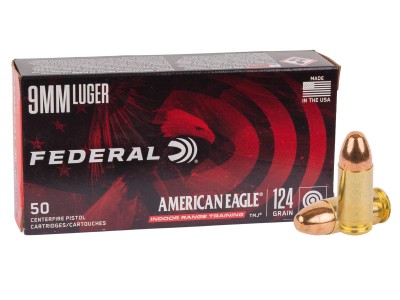 Federal 9mm Luger American Eagle Indoor Range Training TMJ, 124gr, 50ct