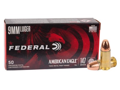 Federal 9mm Luger American Eagle Indoor Range Training TMJ, 147gr, 50ct