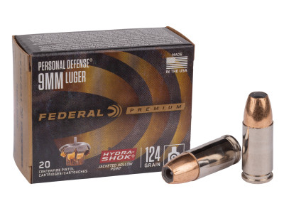 Federal Premium 9mm Luger Hydra-Shok JHP, 124gr, 20ct