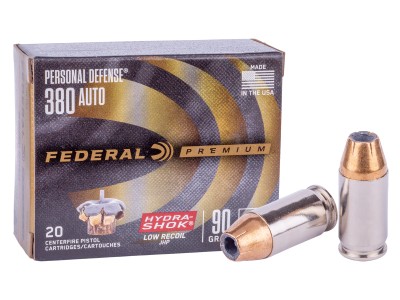 Federal Premium .380 Auto Hydra-Shok Low Recoil JHP, 90gr, 20ct