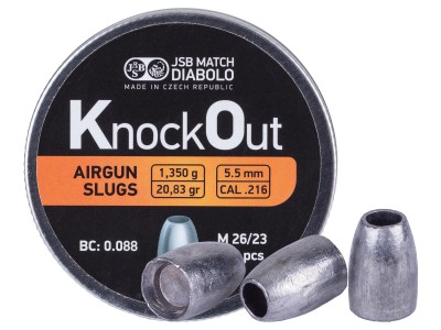 JSB KnockOut Slugs .216 Cal, 20.83gr, Hollowpoint, 200ct