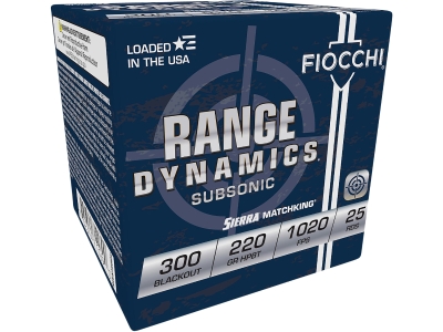 Fiocchi Range Dynamics 300Blackout Sierra MatchKing BTHP, .300 AAC Blackout, 25