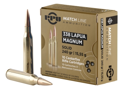 PPU Match 338 Lapua Mag 240gr Copper Solid, .338 Lapua Magnum, 10