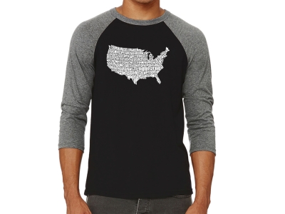 LA Pop Art Men's Raglan Baseball Word Art T-shirt - THE STAR SPANGLED BANNER
