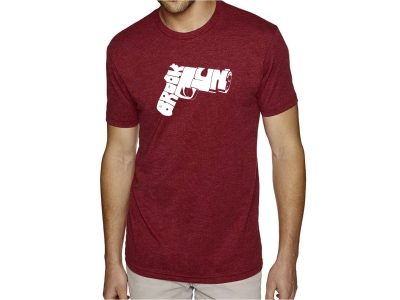 LA Pop Art Men's Premium Blend Word Art T-shirt - BROOKLYN GUN, Medium, Red