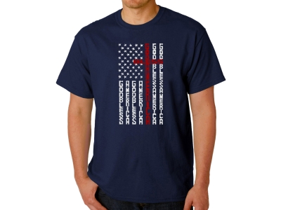 LA Pop Art Cross Flag - Men's Word Art T-Shirt, Small, Navy Blue