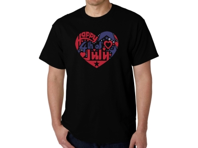 LA Pop Art Men's Word Art T-shirt - July 4th Heart, XXL, Black