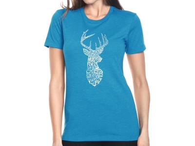 LA Pop Art Women's Premium Blend Word Art T-shirt - Types of Deer, Extra Large, Turquoise