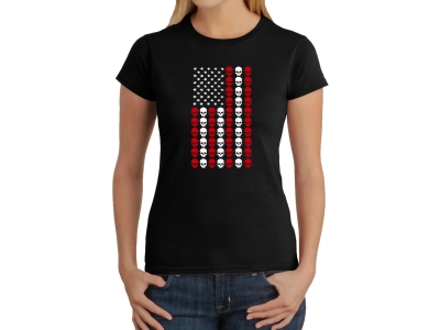 LA Pop Art Skull Flag - Women's Word Art T-Shirt, Extra Large, Black