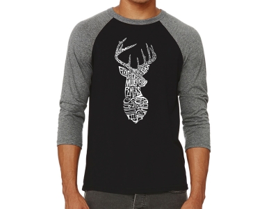 LA Pop Art Men's Raglan Baseball Word Art T-shirt - Types of Deer, Small, Grey