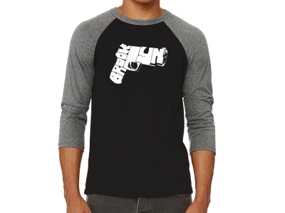 LA Pop Art Men's Raglan Baseball Word Art T-shirt - BROOKLYN GUN