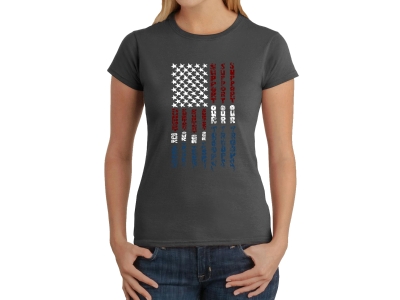 LA Pop Art Women's Word Art T-Shirt - Support our Troops, Extra Large, Grey