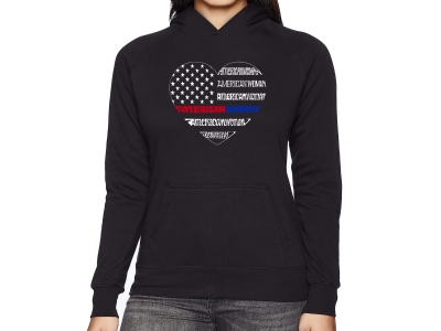 LA Pop Art Women's Word Art Hooded Sweatshirt - American Woman, Extra Large, Black