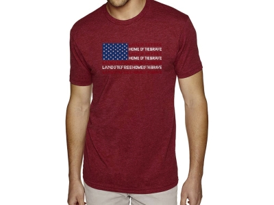 LA Pop Art Men's Premium Blend Word Art T-shirt - Land of the Free American Flag, XXL, Red