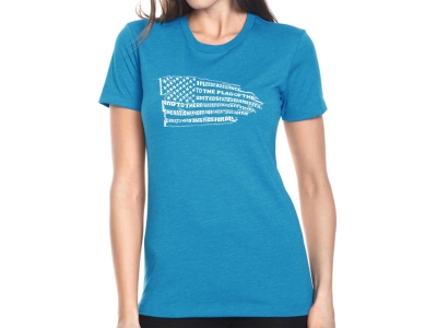 LA Pop Art Women's Premium Blend Word Art T-shirt - Pledge of Allegiance Flag, Large, Turquoise