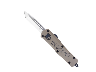 CobraTec 3" OTF Drop Point D2 Blade Tan Aluminum Handle Knife