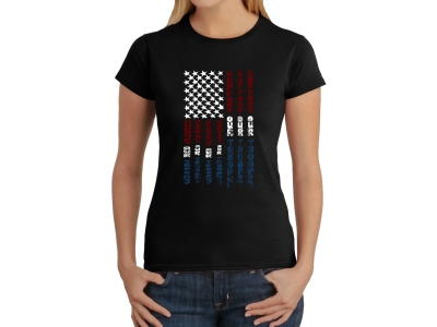 LA Pop Art Women's Word Art T-Shirt - Support our Troops, Small, Black