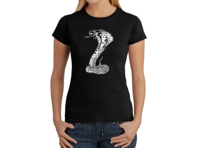 LA Pop Art Women's Word Art T-Shirt - Types of Snakes, Medium, Black