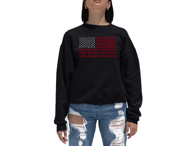 LA Pop Art Women's Word Art Crewneck Sweatshirt - God Bless America, XXXL, Black