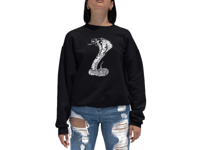 LA Pop Art Women's Word Art Crewneck Sweatshirt - Types of Snakes, Medium, Black