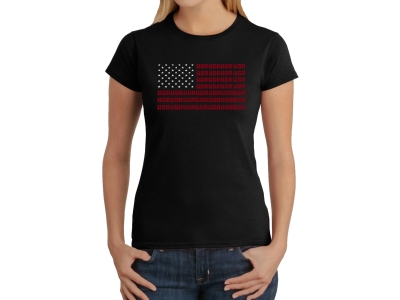 LA Pop Art Women's Word Art T-Shirt - USA Flag, Medium, Black