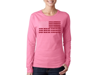 LA Pop Art Women's Word Art Long Sleeve T-Shirt - God Bless America, Large, Pink